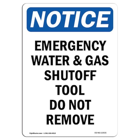 Signmission OSHA Notice Sign, 14" Height, Aluminum, Emergency Water And Gas Shutoff Sign, Portrait OS-NS-A-1014-V-11935
